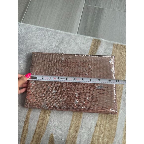 BCBGMAXAZRIA Rose Gold Silver Reversible Sequin Clutch Handbag - Picture 7 of 12